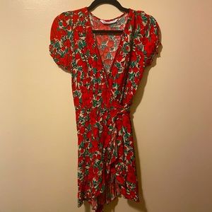 Zara Wrap Dress Red Flowers L